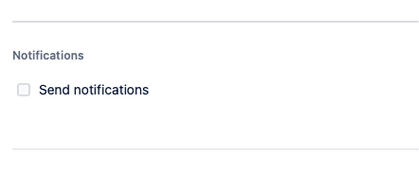 Atlassian Statuspage Notifications section with unchecked Send notifications checkbox